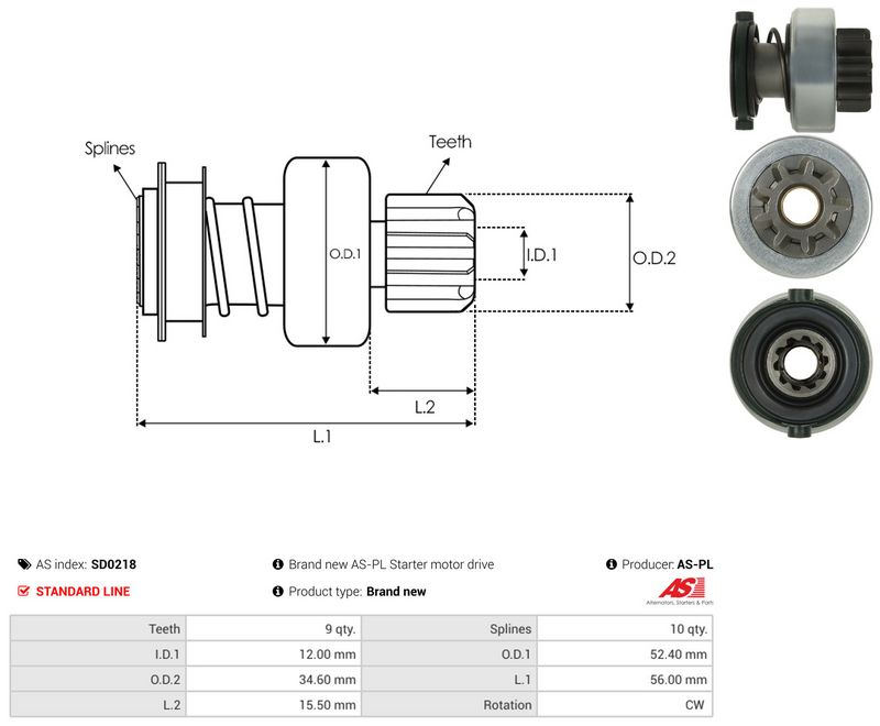 AS-PL SD0218 Freewheel Gear, starter