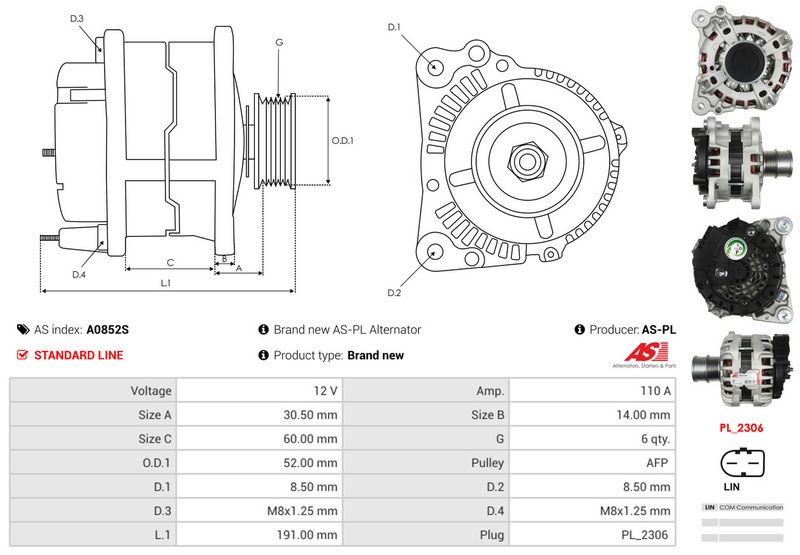 AS-PL A0852S Alternator