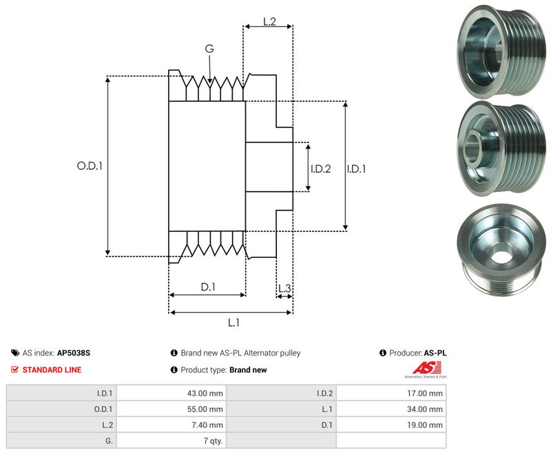 AS-PL AP5038S Belt Pulley, alternator