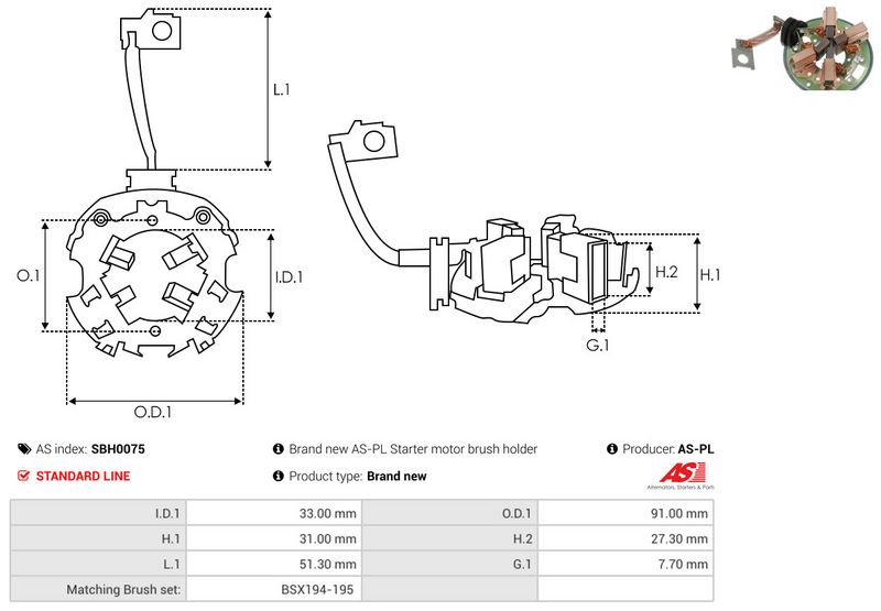 Kinnitus, süsinikuharjad, AS-PL SBH0075