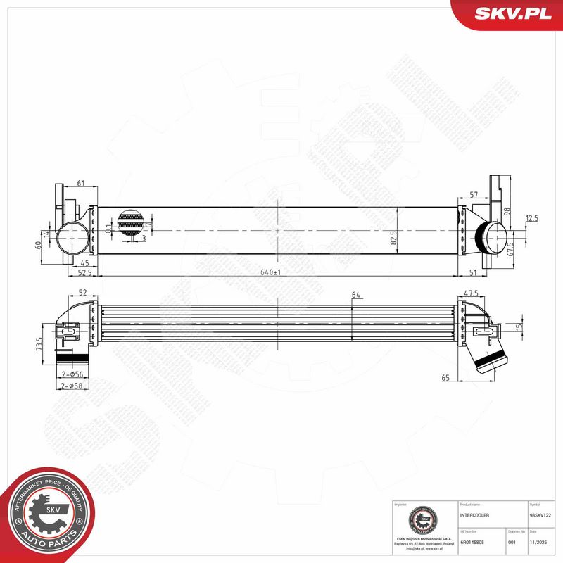 Kompressoriõhu radiaator, ESEN SKV 98SKV122