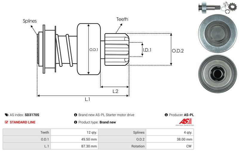 AS-PL SD3170S Freewheel Gear, starter