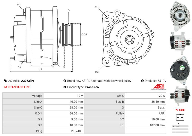 AS-PL A3073(P) Alternator
