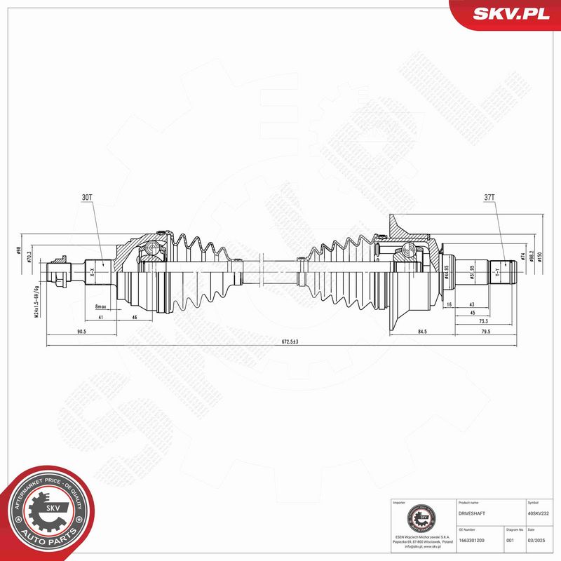 ESEN SKV 40SKV232 Drive Shaft