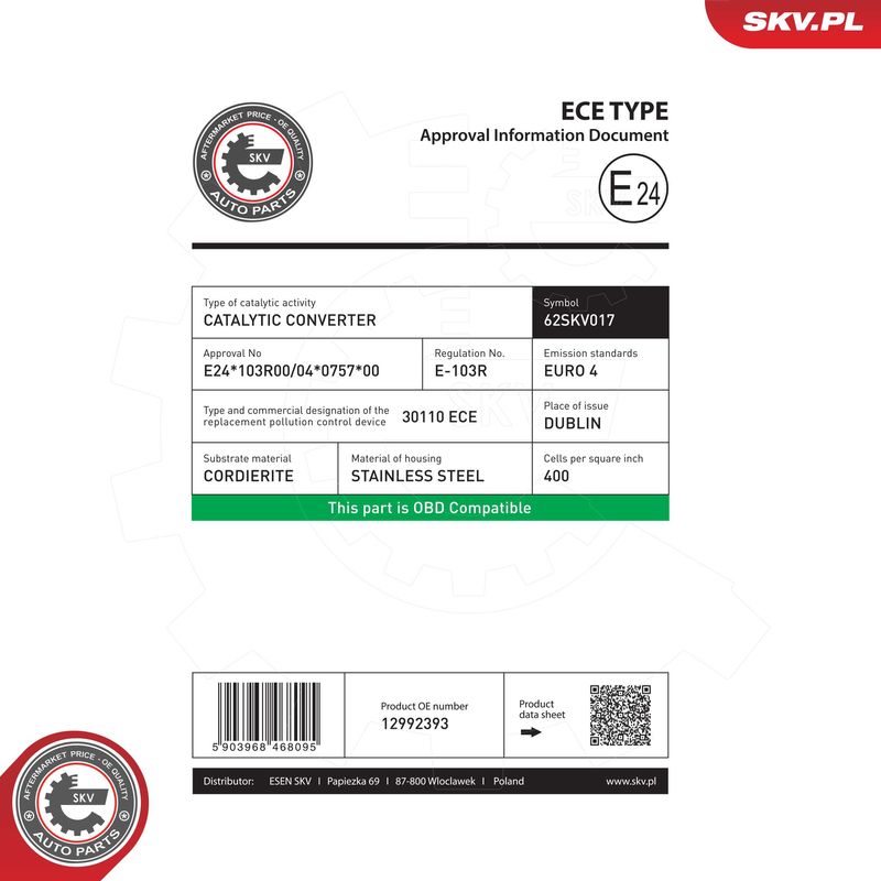 ESEN SKV 62SKV017 Catalytic Converter, universal