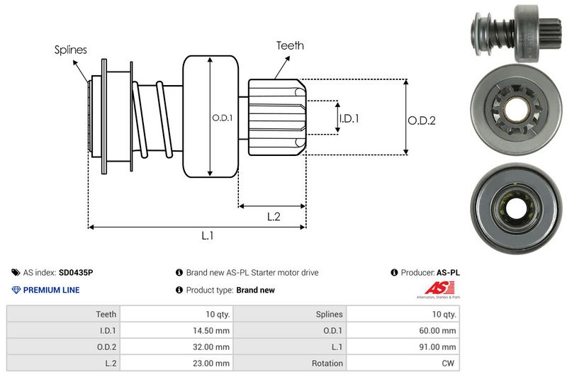 AS-PL SD0435P Freewheel Gear, starter
