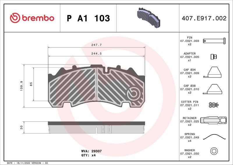 BREMBO fékbetétkészlet, tárcsafék P A1 103