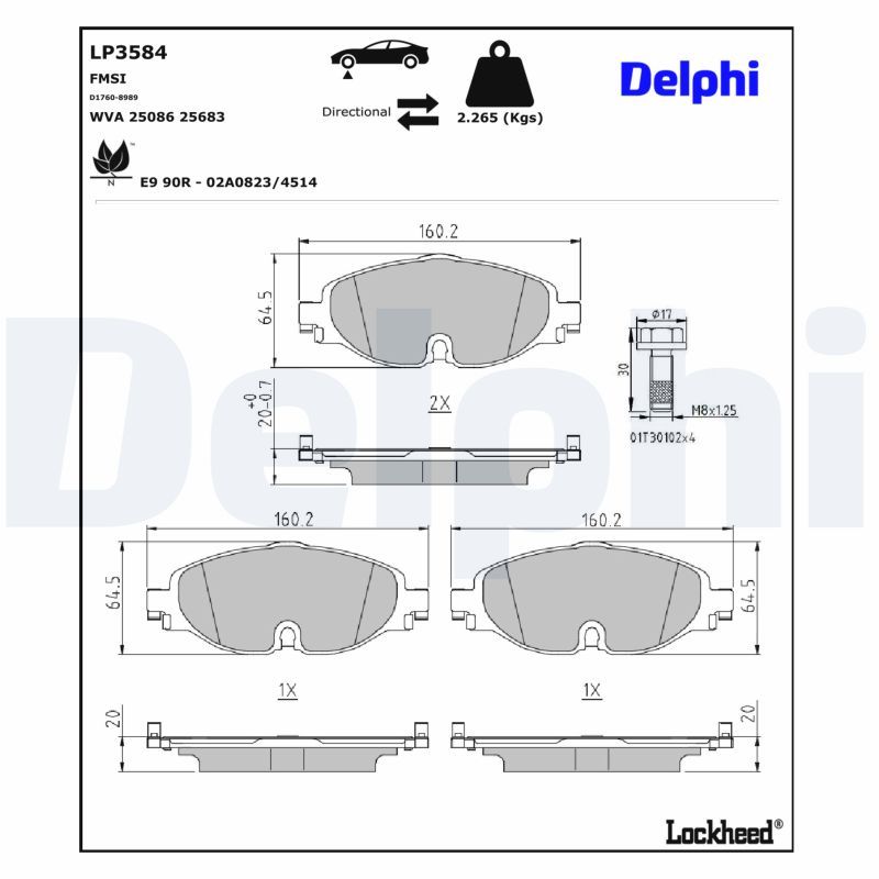 Piduriklotsi komplekt, ketaspidur, DELPHI LP3584