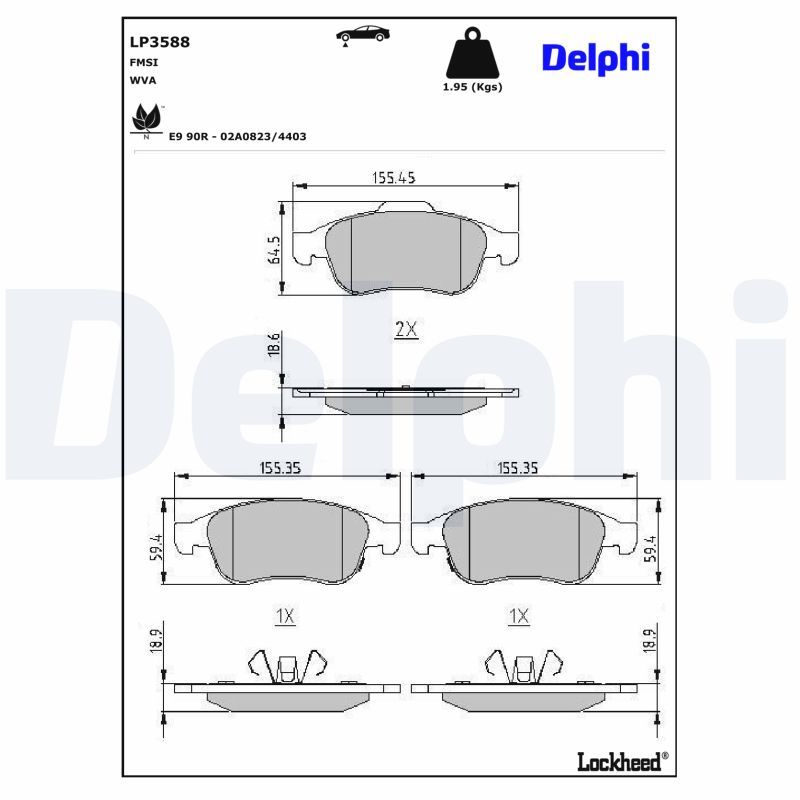 Piduriklotsi komplekt, ketaspidur, DELPHI LP3588