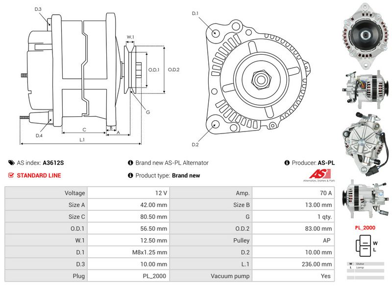 AS-PL A3612S Alternator