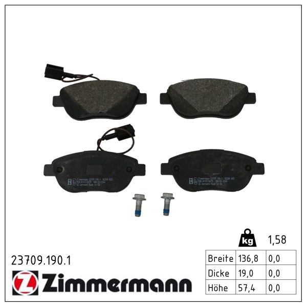 комплект спирачно феродо, дискови спирачки ZIMMERMANN