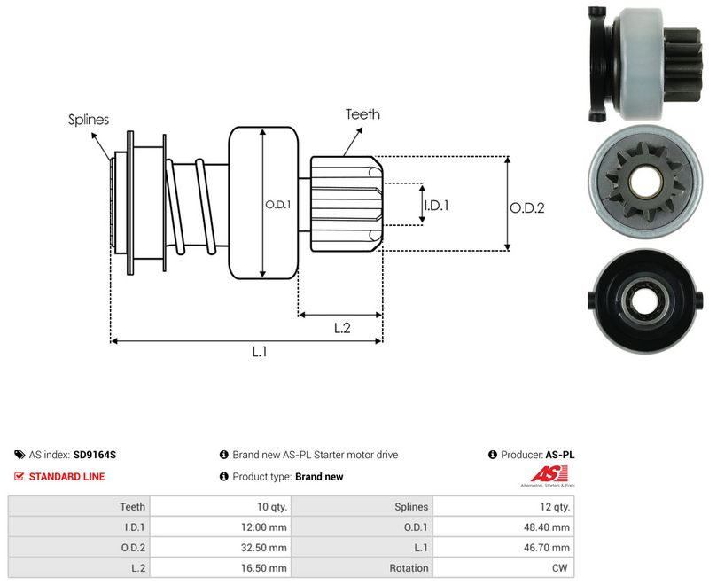 AS-PL SD9164S Freewheel Gear, starter