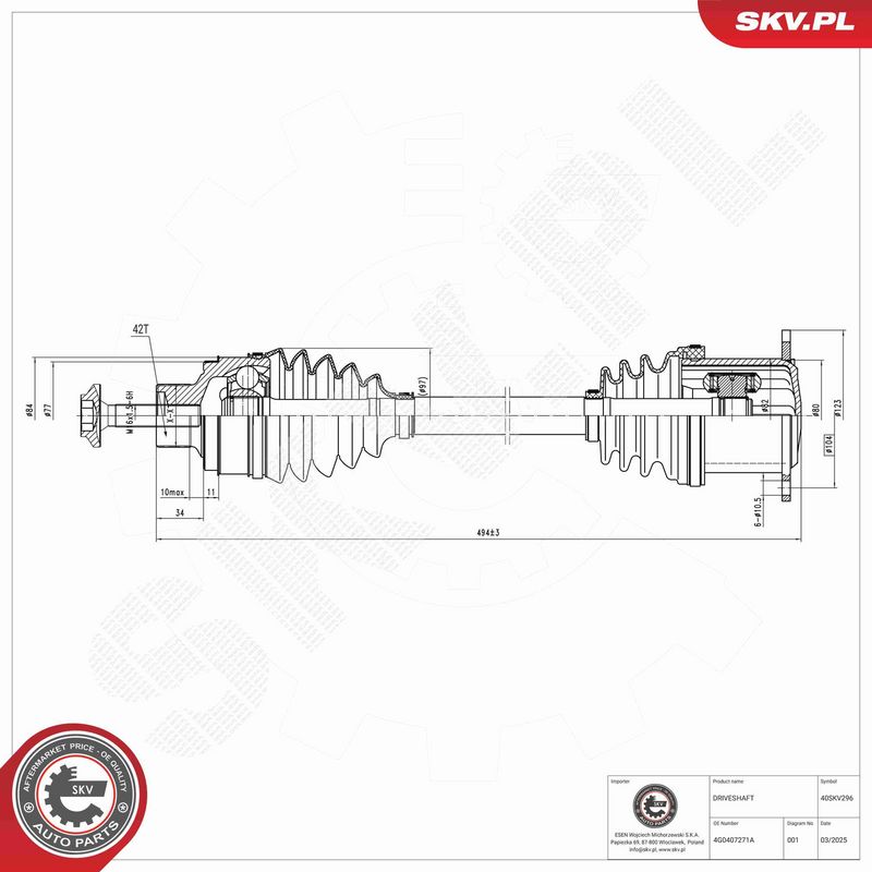 ESEN SKV 40SKV296 Drive Shaft