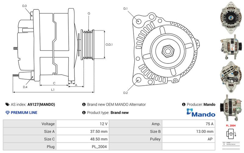 AS-PL A9127(MANDO) Alternator