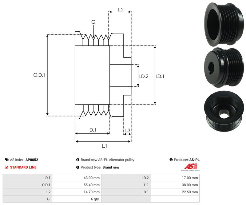 AS-PL AP0052 Belt Pulley, alternator