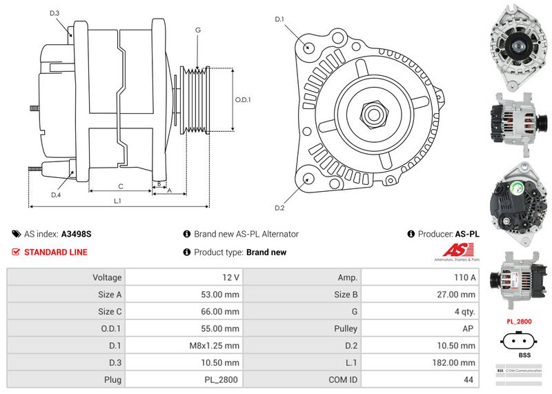 AS-PL A3498S Alternator