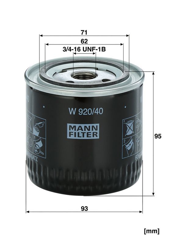 Filter, tööhüdraulika, MANN-FILTER W 920, 40