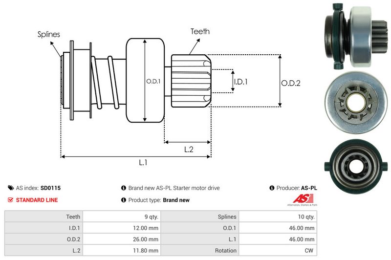 AS-PL SD0115 Freewheel Gear, starter