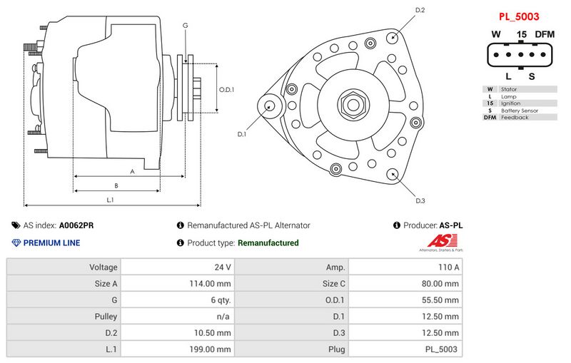 Remanufactured AS-PL Alternator