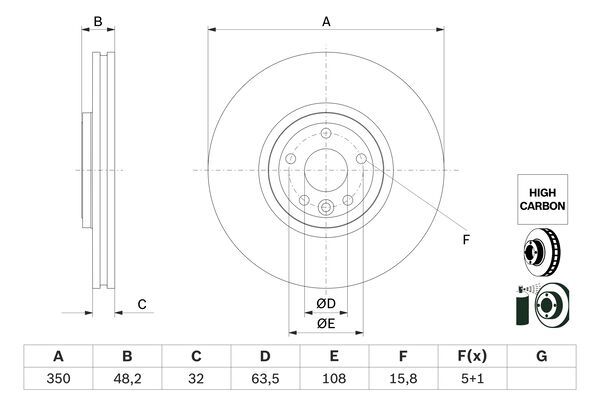 Тормозной диск JAGUAR F-PaceFEXF 18 F D=350mm 15 BOSCH 0986479G33