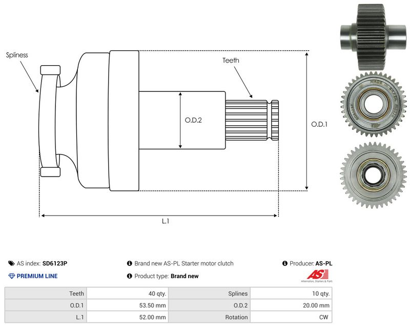 Hammastrummel, starter, AS-PL SD6123P