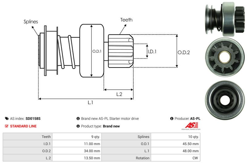 AS-PL SD0158S Freewheel Gear, starter