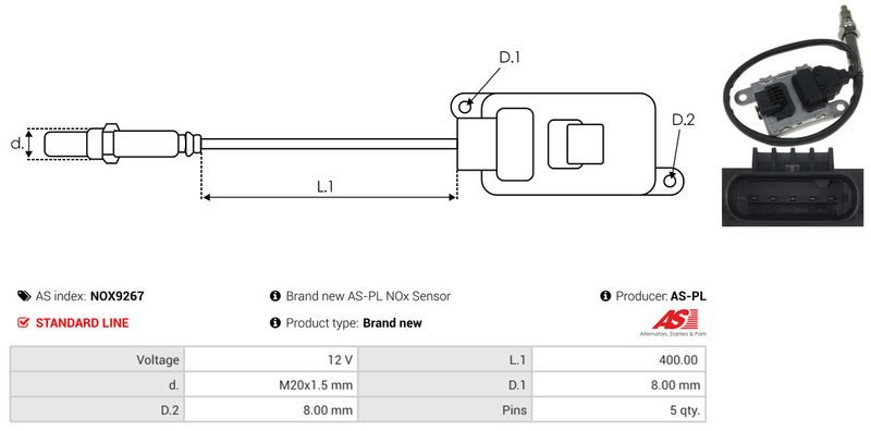 AS-PL NOX9267 NOx Sensor, urea injection