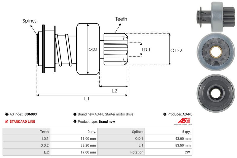 AS-PL SD6083 Freewheel Gear, starter