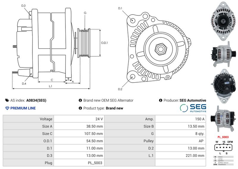 AS-PL A0834(SEG) Alternator