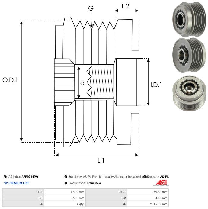 AS-PL AFP9014(V) Alternator Freewheel Clutch