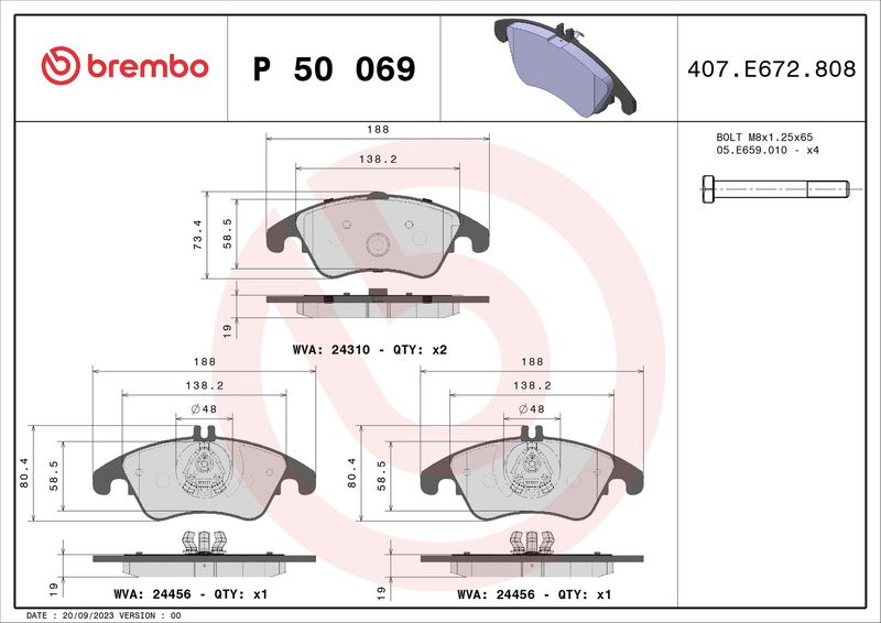 Remblokken set Voor (met een dempingskussen  met remklauw geleidingsbouten  zonder toevoegingen), past: MERCEDES C (C204), C T-MODEL (S204), C (W204), CLS (C218) 1.6-5.5 01.07-
