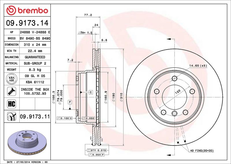 BREMBO 09.9173.14 Brake Disc