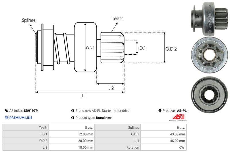AS-PL SD9197P Freewheel Gear, starter
