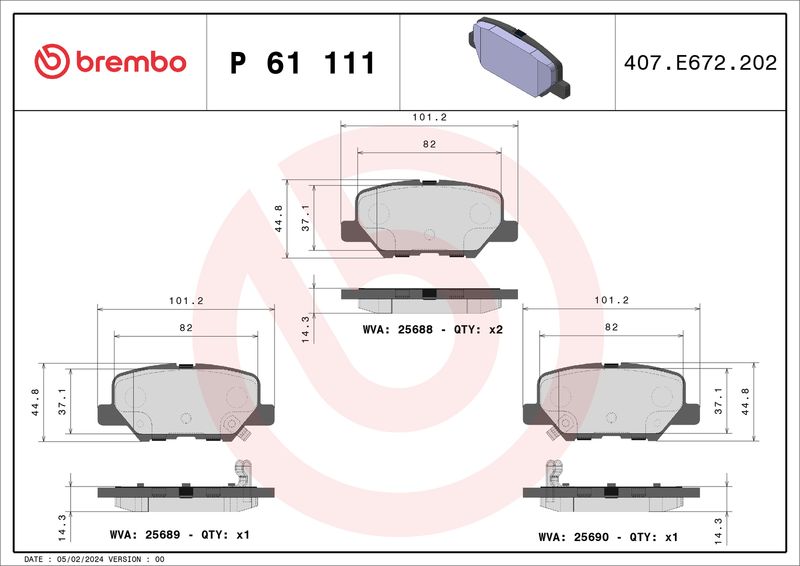 set placute frana,frana disc P 61 111 BREMBO