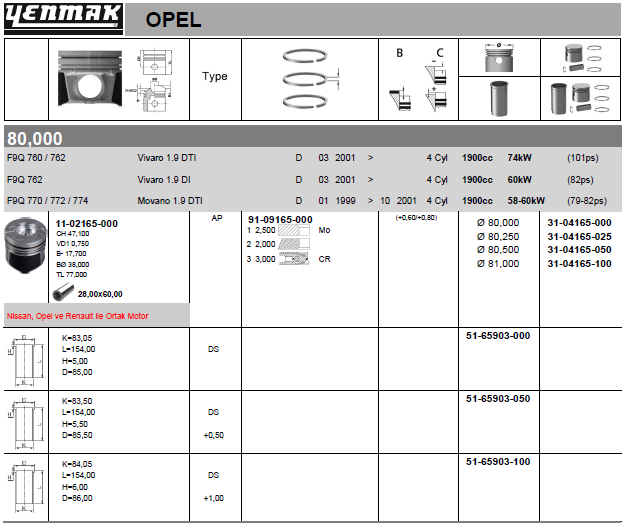 YENMAK Piston 31-04165-000