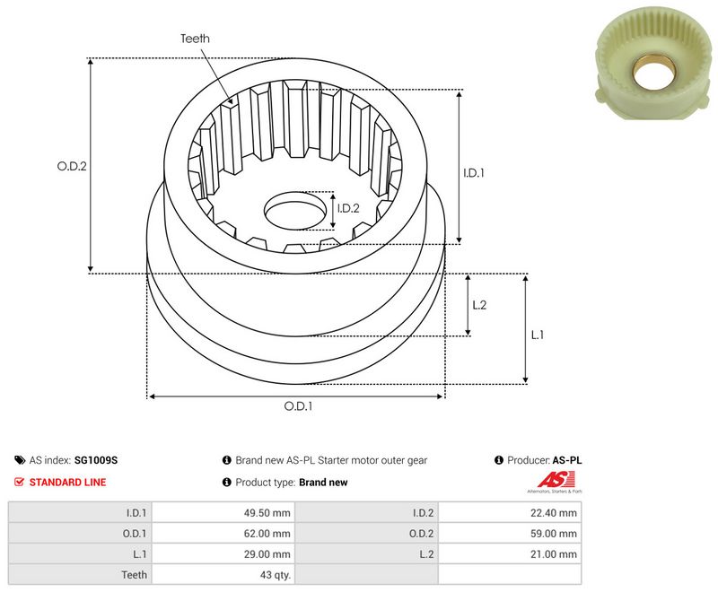 Remondikomplekt, Starter, AS-PL SG1009S