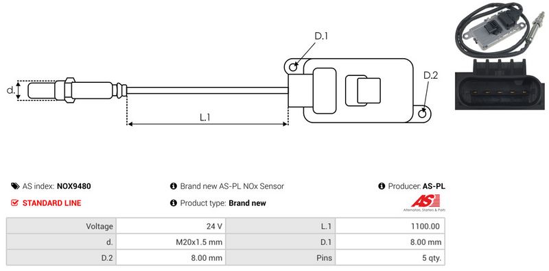 AS-PL NOX9480 NOx Sensor, urea injection