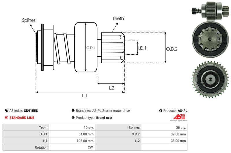 AS-PL SD9155S Freewheel Gear, starter