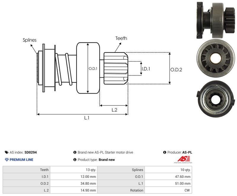 AS-PL SD0294 Freewheel Gear, starter