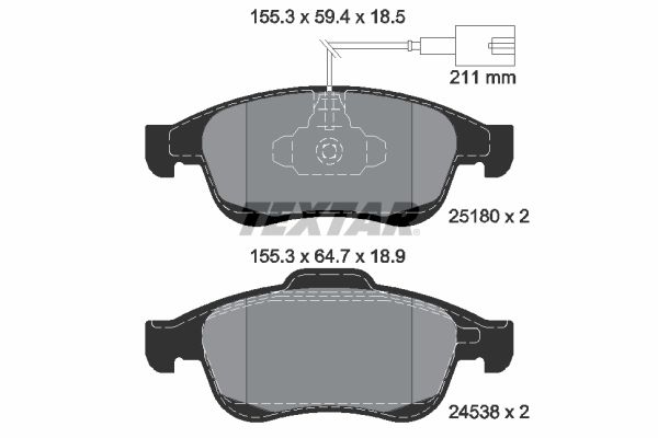 Комплект гальмівних накладок, дискове гальмо, Textar 2518001