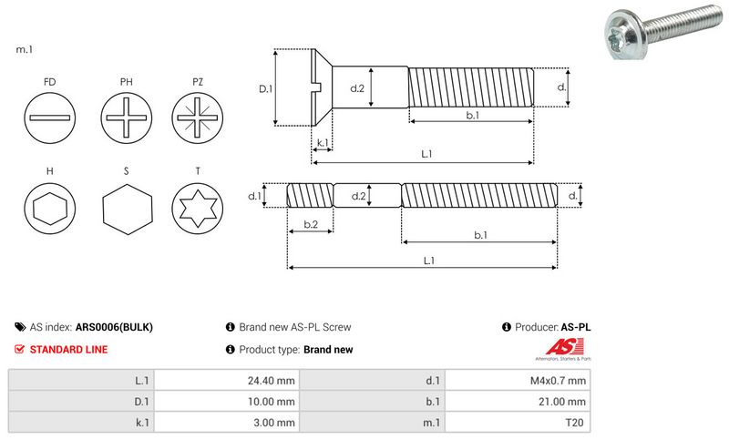 AS-PL ARS0006(BULK) Repair Set, alternator