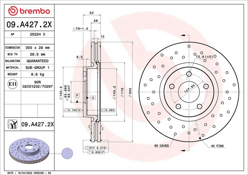 Гальмівний диск, Brembo 09.A427.2X