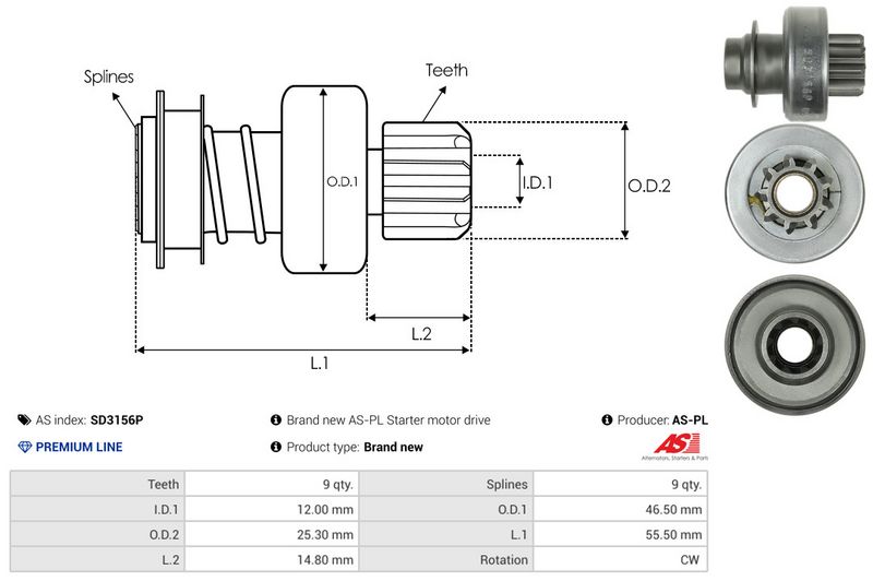 AS-PL SD3156P Freewheel Gear, starter