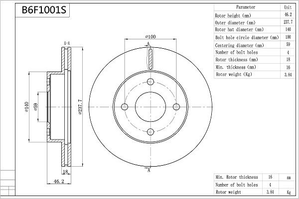 AISIN B6F1001S Brake Disc