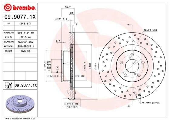 Гальмівний диск, Brembo 09.9077.1X