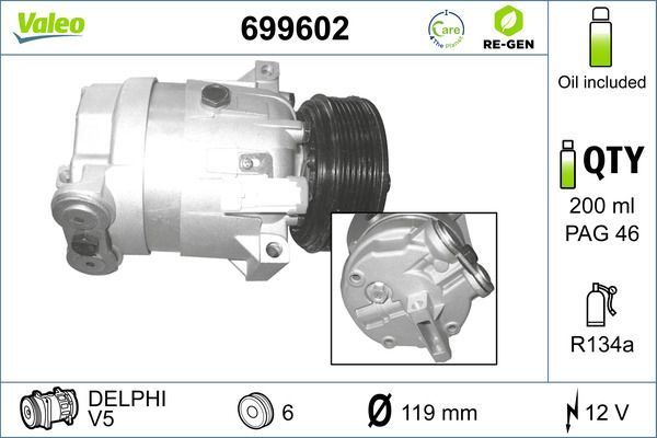 VALEO Compressor, airconditioning 699602