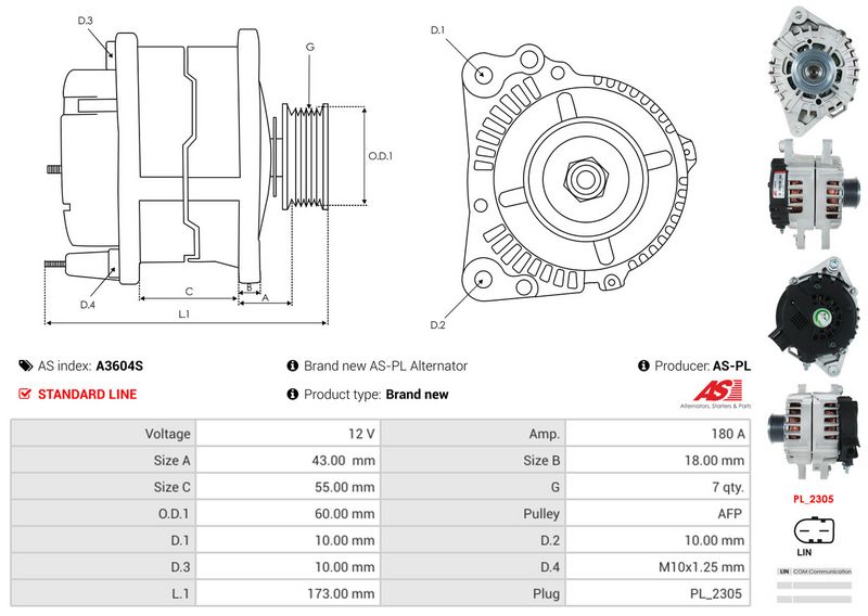 AS-PL A3604S Alternator