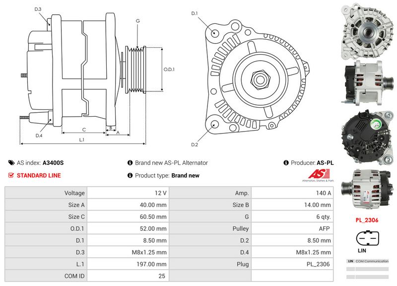 AS-PL A3400S Alternator