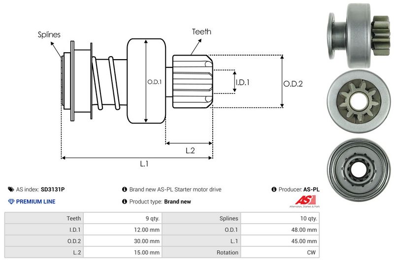 AS-PL SD3131P Freewheel Gear, starter
