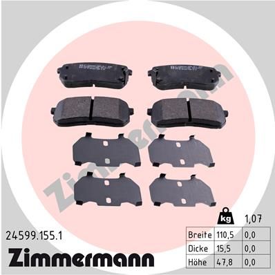 Комплект гальмівних накладок, дискове гальмо, Zimmermann 24599.155.1